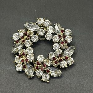 Victorian Trading Co Rhinestone Wreath Brooch Pin Gold Tone Pendant